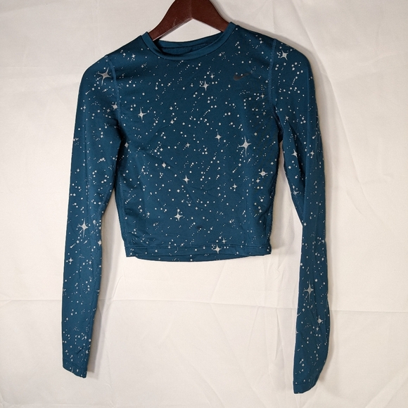 Nike Pro Womens XS BV5566-347 Starry Night Rare Cropped Top Shirt Turquoise A021 - Picture 1 of 11